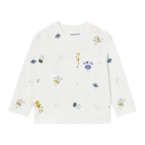 Cream Robot Print T-Shirt