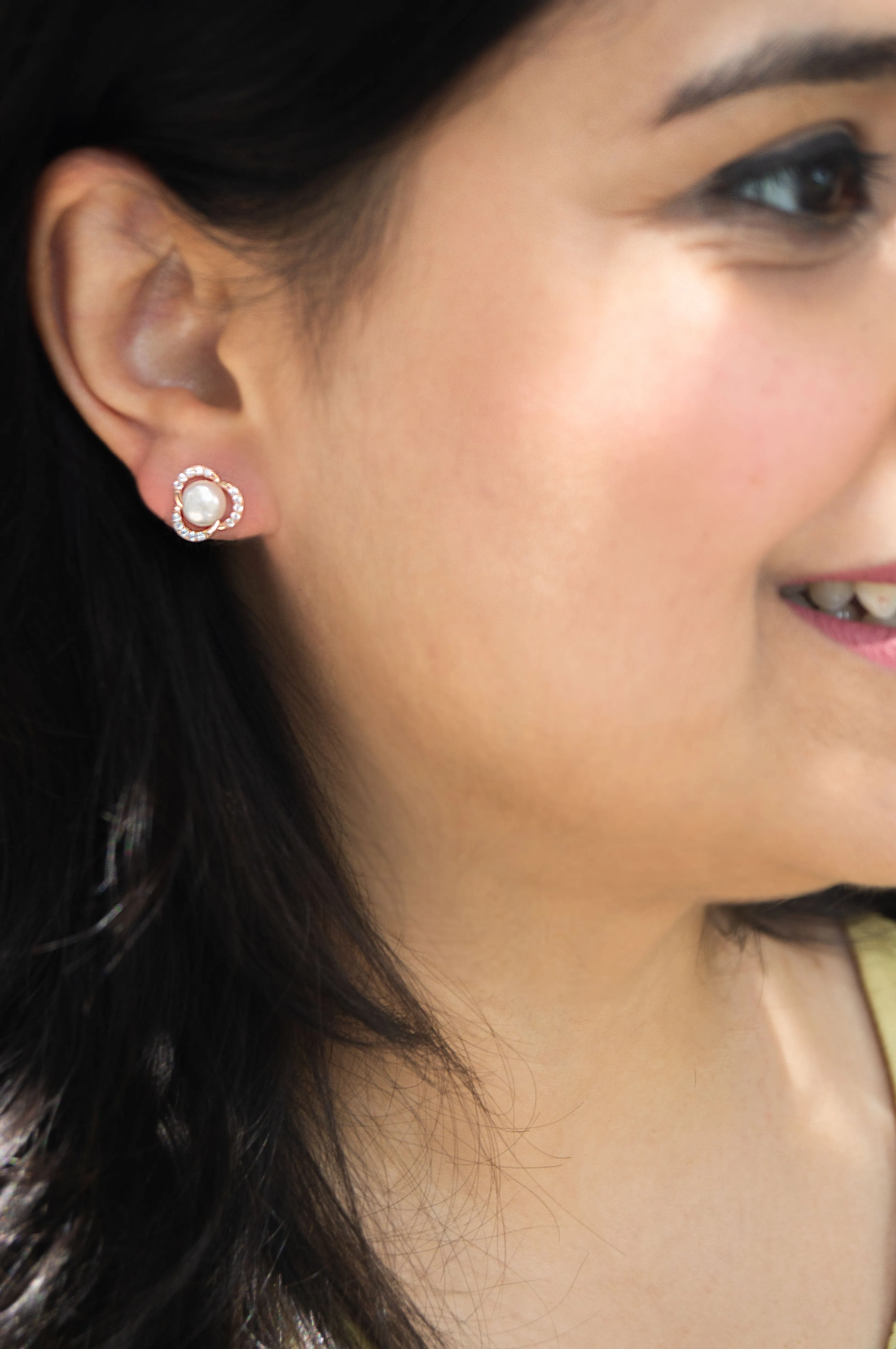 Pearl Enclosed Flower Rose Gold Plated Sterling Silver Pendant Set