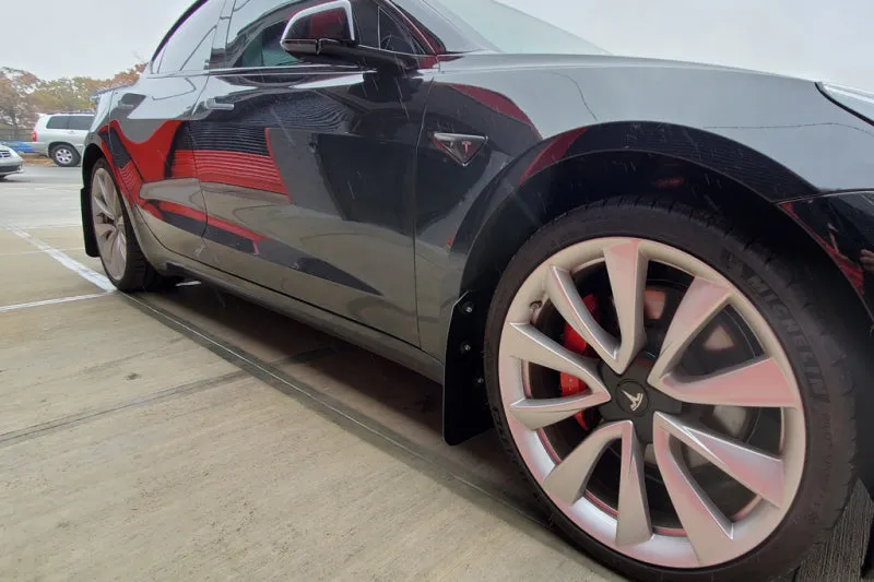 Rally Armor 17  Tesla Model 3 UR Black Mud Flap w/ Dark Grey Logo