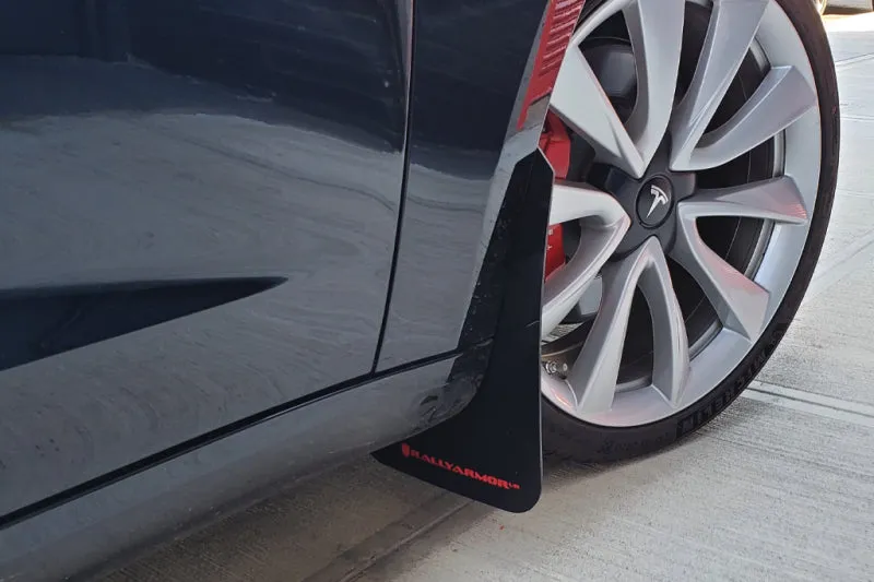 Rally Armor 17  Tesla Model 3 UR Black Mud Flap w/ Dark Grey Logo