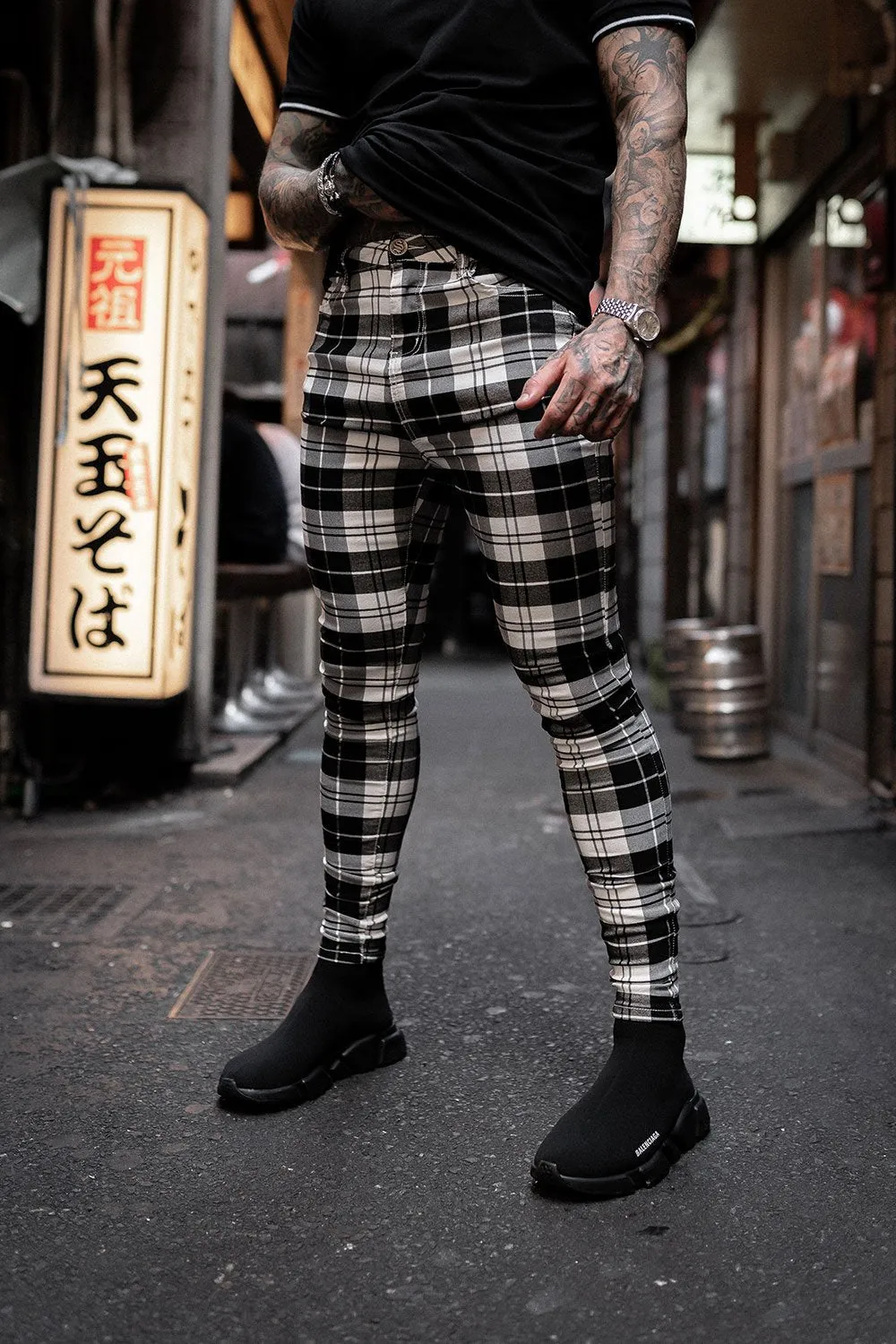 Spray On Check Jeans - White Check