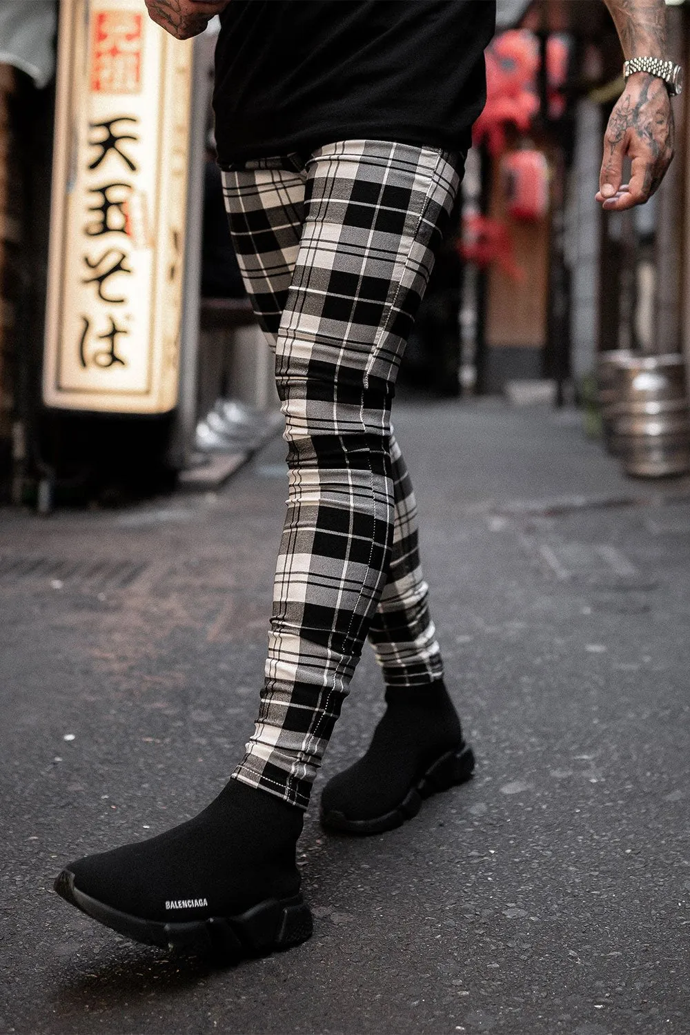 Spray On Check Jeans - White Check